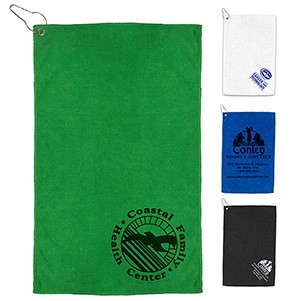 "THE IRON" Recycled RPET 300 GSM Heavy Duty Microfiber Golf Towel with Metal Grommet and Clip - 12"