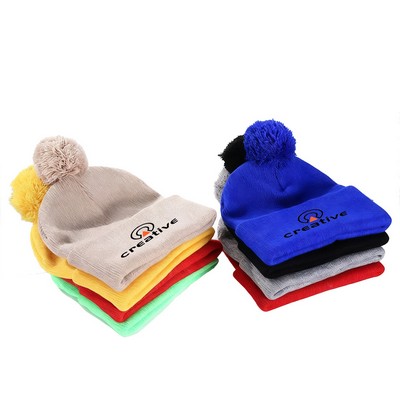 Knit Pom Beanie With Cuff