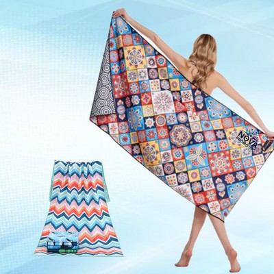 25 by 50" Sublimated Waffle Microfiber Sand-Proof Beach Towel for Stylish Quick-Dry Comfort