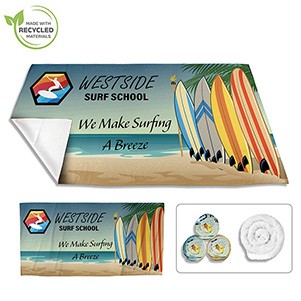 "THE SPACESAVER" 30" x 60" Full Color Ultra-Thin Recycled RPET Polyester Beach/Yoga Towel