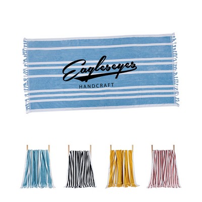 Cotton Striped Tassel Bath Towel