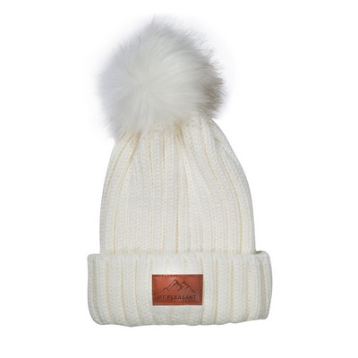 Knit Beanie With Fur Pom Pom