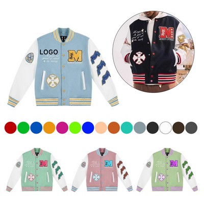 Leather Wool Varsity Jacket XS-4XL