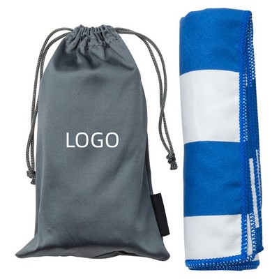 Striped Quick-Dry Sports Towel with Storage Pouch