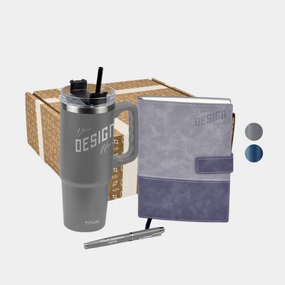 TiTUS® 30 oz Travel Mug, Valvetine Notebook & Pen Gift Set