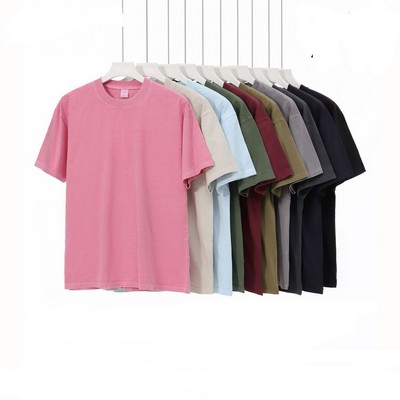 280g Heavyweight American Vintage Distressed T-Shirt Premium Acid-Wash High-Street Tee 100%