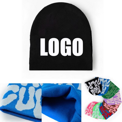 Knit Beanie Jacquard Cap With Cuff