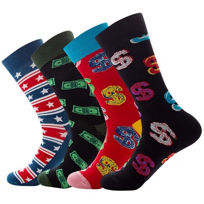 Novelty Pattern Crew Cotton Socks