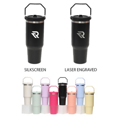 40 oz Insulated Tumbler with Handle & Flip Straw Lid – Stainless Steel Travel Drinkware