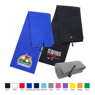 Microfiber Waffle Two-Fold Golf Towel w/Carabiners Clip (12" x 24")