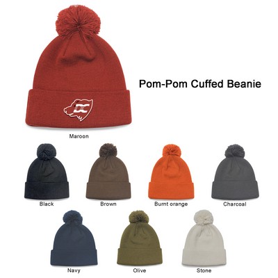 12" Cuff Acrylic Pompon Beanie
